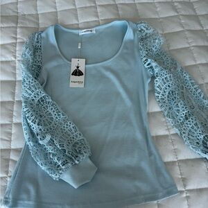 Angel Kiss Blue Embellished Long Sleeve Blouse
